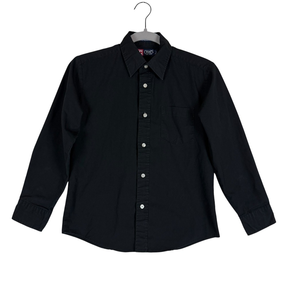 Chaps Shirt Boys 12 Black Solid Button Down Long Sleeve Collared Dressy Top
